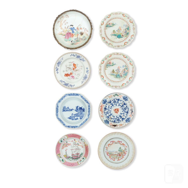 清雍正至乾隆 青花及粉彩盤一組八件 | A COLLECTION OF BLUE AND WHITE AND FAMILLE ROSE DISHES - 图3
